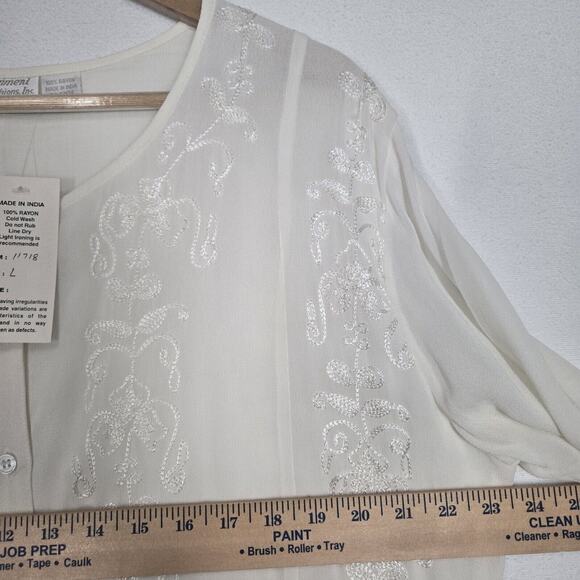 VTG Raiment Fashions NY 2 Pc Maxi Skirt Top Set Sz L White Embroider Fairy Boho - Picture 12 of 16